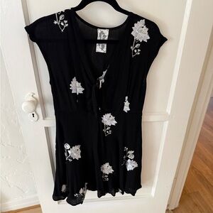 Black Dress with White Floral Embroidery